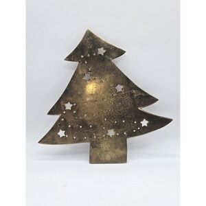 Brass Christmas Tree Hot Dish Trivet Holiday Table Decoration 10"